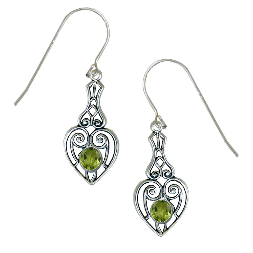 Sterling Silver Art Deco Drop Dangle Earrings With Faceted Peridot